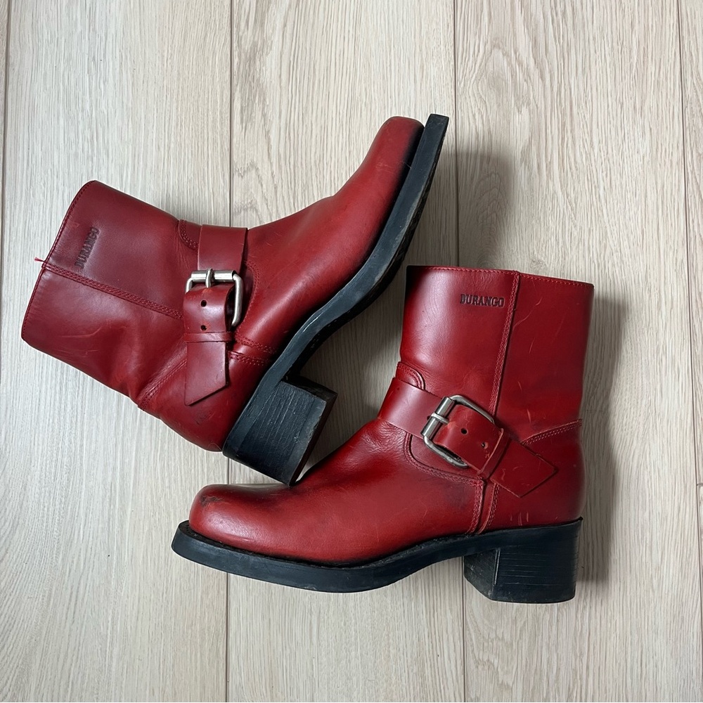 Durango Women's Red Leather Ankle Harness Moto Boots